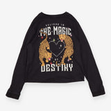 T Shirt Long Sleeve Charcoal with Leopards