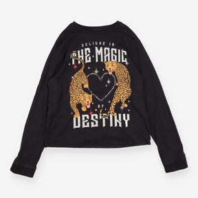 T Shirt Long Sleeve Charcoal with Leopards