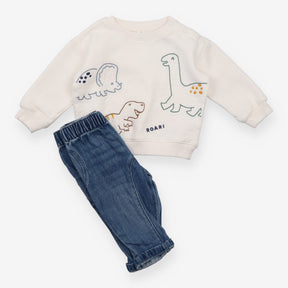 Dinosaurs Sweater and Jeans Outfit 