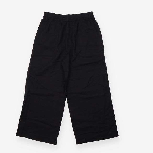 Black Linen Rich Wide Leg Cropped Trousers