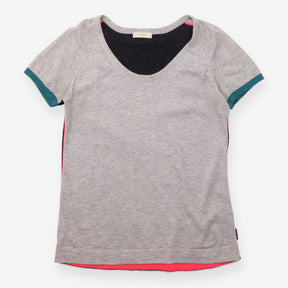 Grey Colour-Block Wool Blend Knitted T-Shirt