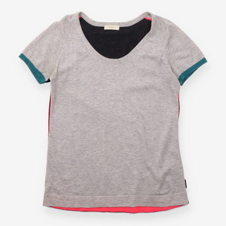 Grey Colour-Block Wool Blend Knitted T-Shirt