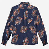 Shirt Navy Multicolour Bird Print Long Sleeve