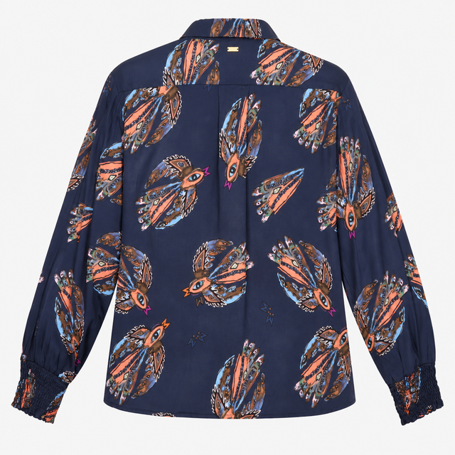 Shirt Navy Multicolour Bird Print Long Sleeve