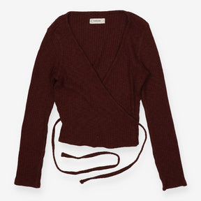 Brown ribbed knit tie up cardigan