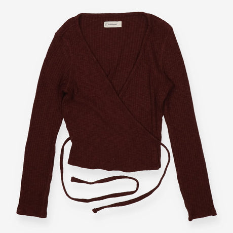 Brown ribbed knit tie up cardigan