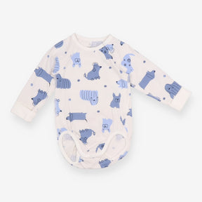 White Bodysuit with Blue Dogs 