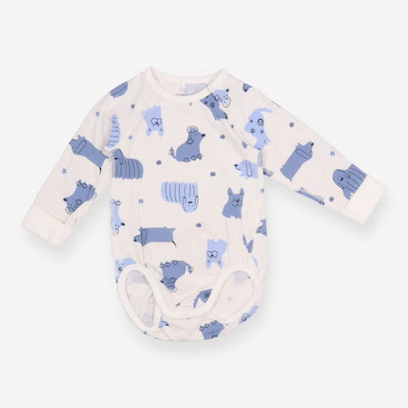 White Bodysuit with Blue Dogs 