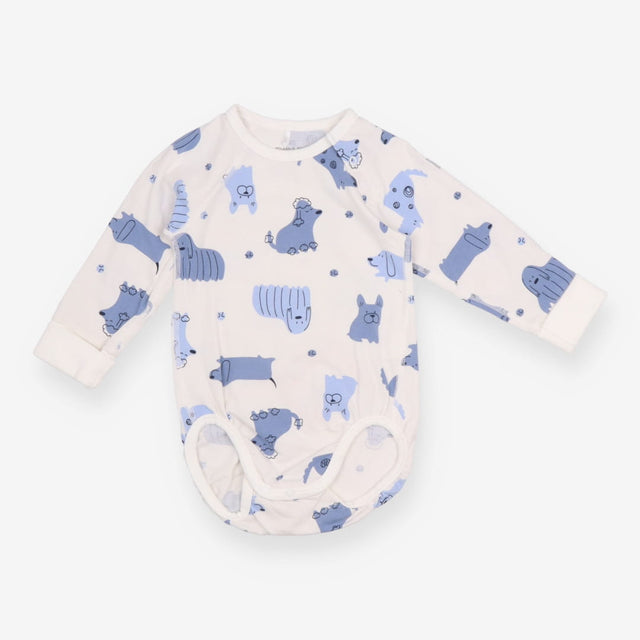 White Bodysuit with Blue Dogs 