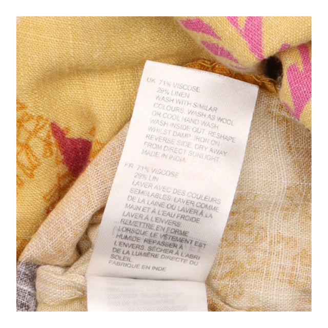 Tropical Print Linen Blend V Neck Blouse Mustard