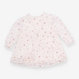 Dress Long Sleeve Ruffle White with Pink Flowers