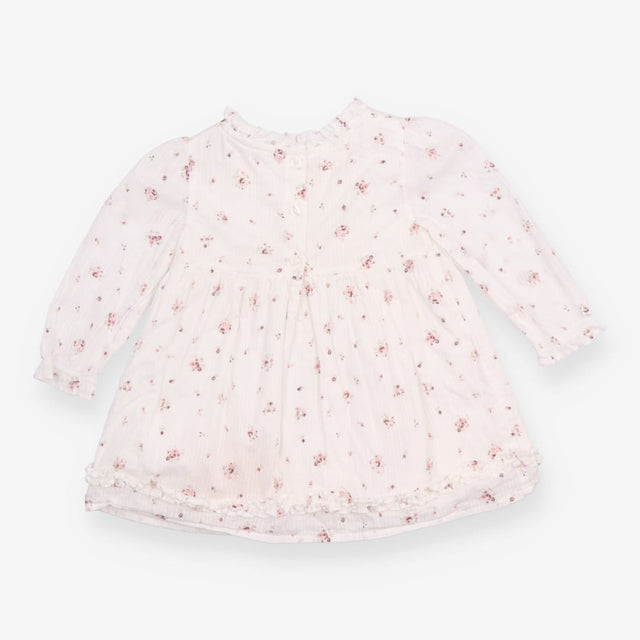 Dress Long Sleeve Ruffle White with Pink Flowers
