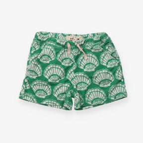 Green towelling shorts shell print