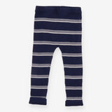 Blue and white striped knit leggings
