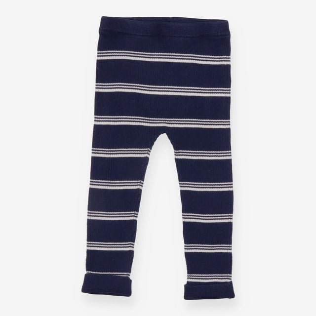 Blue and white striped knit leggings