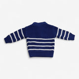 Sweater Blue knit with white stripes & half zip