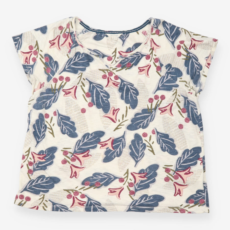 T-Shirt Cream Floral Print Short Sleeve Cotton