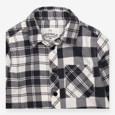 Shirt grey white check poppers flannel