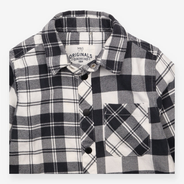 Shirt grey white check poppers flannel