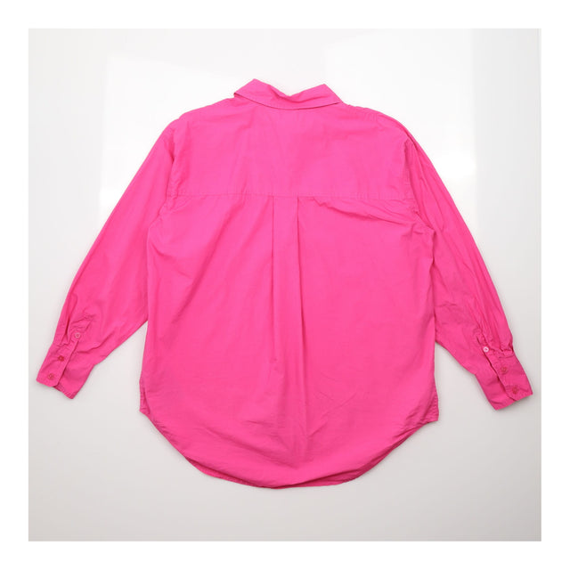 Cotton Button Down Long Sleeve Shirt Bright Pink