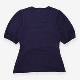 Navy Blue Ruched Wrap V-Neck Jersey Top