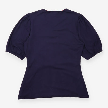 Navy Blue Ruched Wrap V-Neck Jersey Top