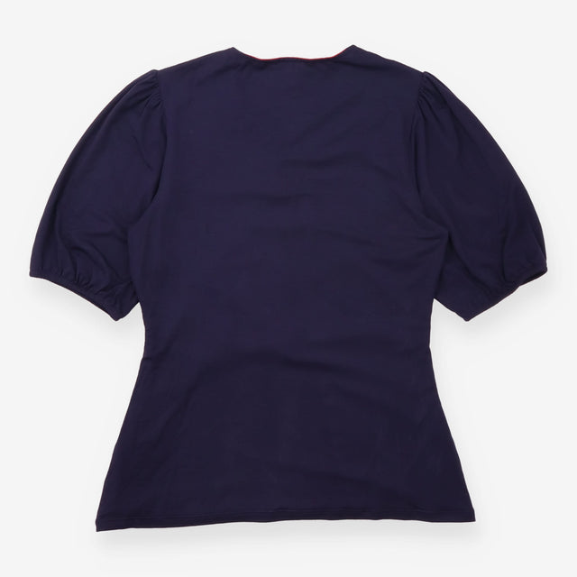 Navy Blue Ruched Wrap V-Neck Jersey Top