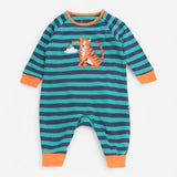 Footless sleepsuit green and navy stripe tiger