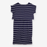 Nursing Dress Navy Stripe Short Sleeve Mid Length