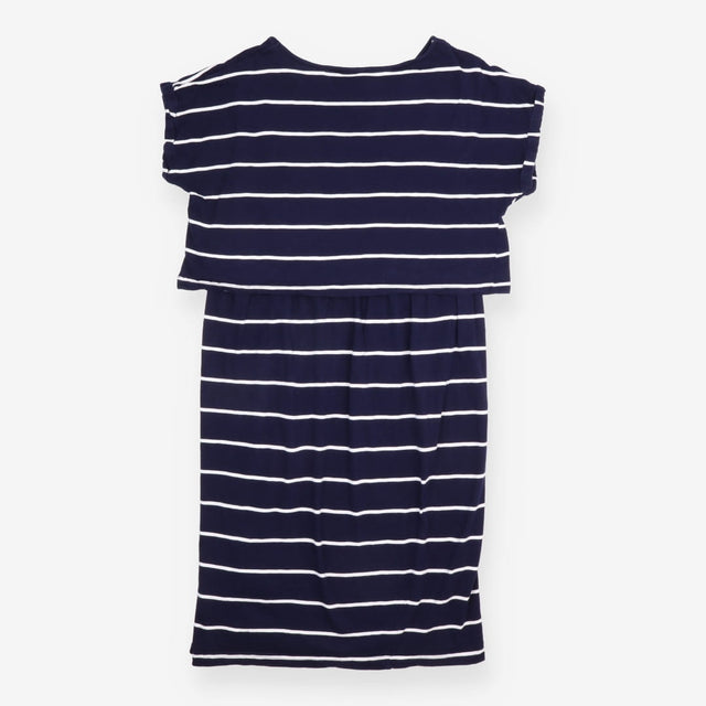 Nursing Dress Navy Stripe Short Sleeve Mid Length