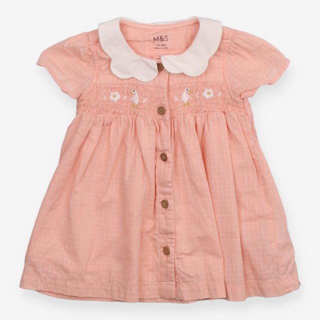 Pink Duck Dress with Grey Cardigan