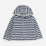 Blue and White Velour Stripe Hoodie