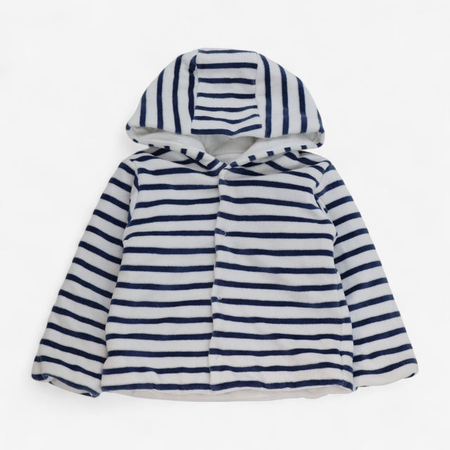 Blue and White Velour Stripe Hoodie