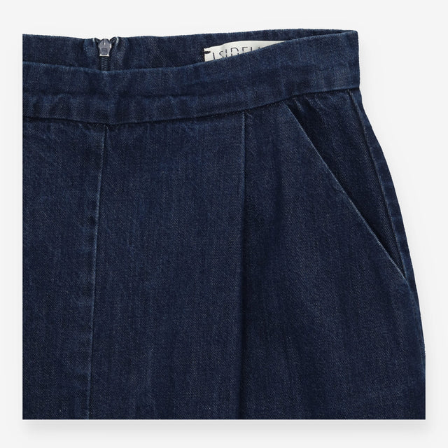 Midi Skirt Indigo Embroidered Geometric Cotton