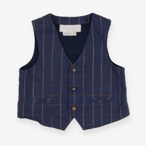 Waistcoat - Navy and Tan Check