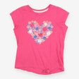 T-Shirt Short Sleeve Pink Flower Heart Applique