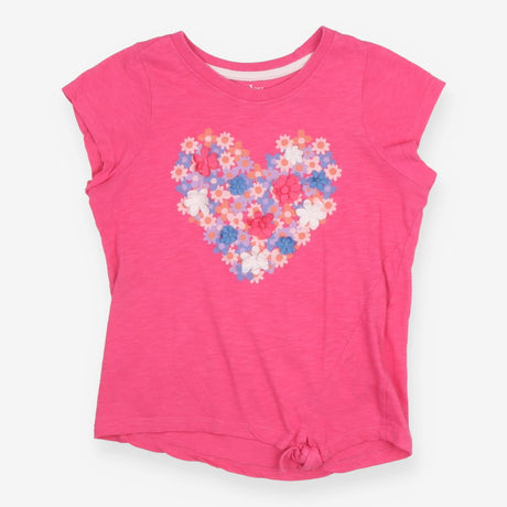 T-Shirt Short Sleeve Pink Flower Heart Applique