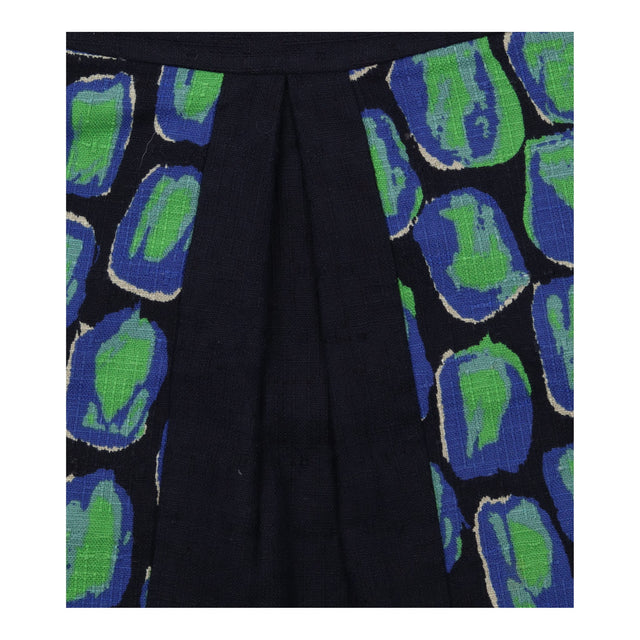 Skirt Navy Blue Green Abstract Print Pleated A-Lin