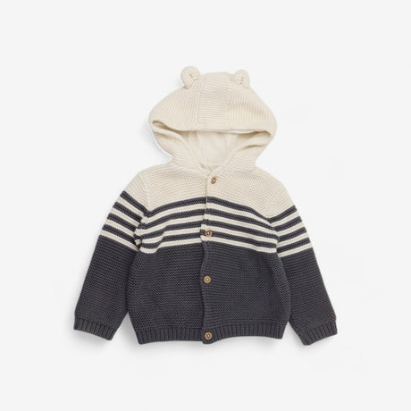 Grey and cream striped knit hoodie
