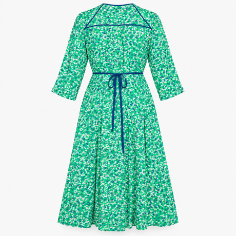 Wrap Midi Dress Floral Print V Neck Long Sleeve
