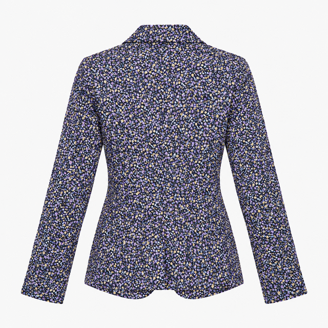 Navy Ditsy Floral Cotton Tailored Blazer