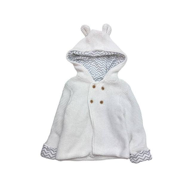 Cream Knit Hoodie with Grey Zig Zag Lining