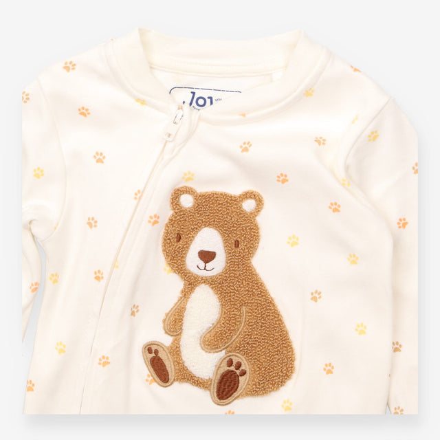 Sleepsuit cream bear paw prints