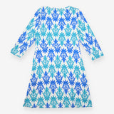 Printed Dress Cream Blue Teal Floral V-Neck