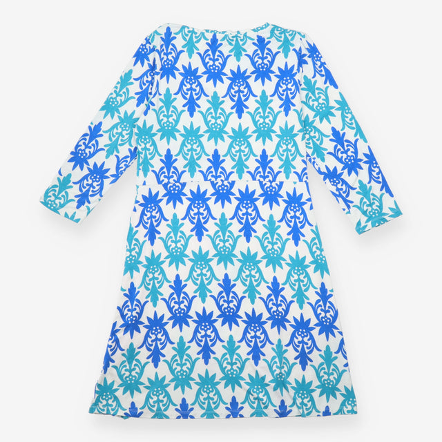 Printed Dress Cream Blue Teal Floral V-Neck