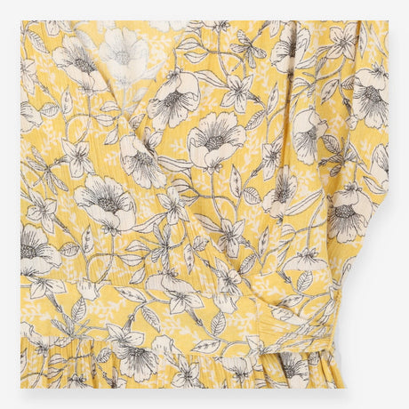 Yellow Wrap Midi Dress V Neck Short Sleeve Casual 