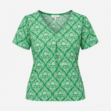 Top Nia Pleated V-Neck Short Sleeve Joules Green W