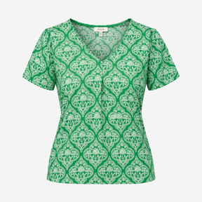 Top Nia Pleated V-Neck Short Sleeve Joules Green W