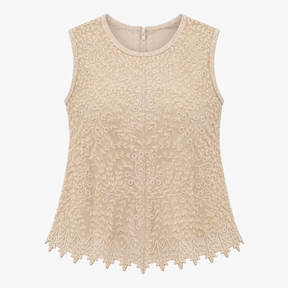 Ivory Floral Beaded Sleeveless Occasion Top
