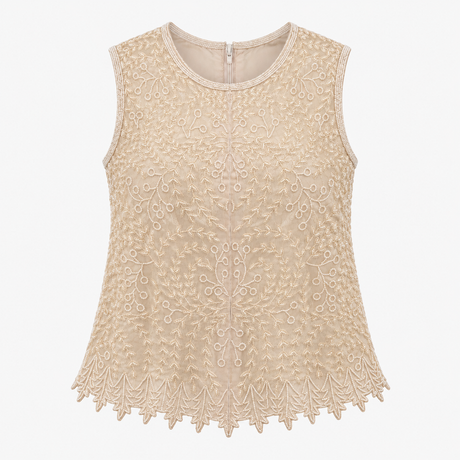 Ivory Floral Beaded Sleeveless Occasion Top